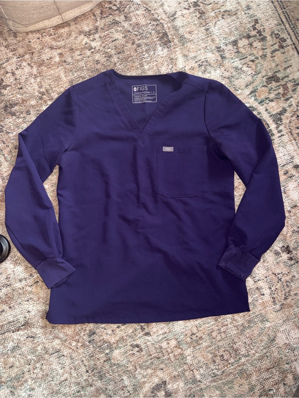 Figs Women's Purple One Pocket Long-Sleeve Scrub Top